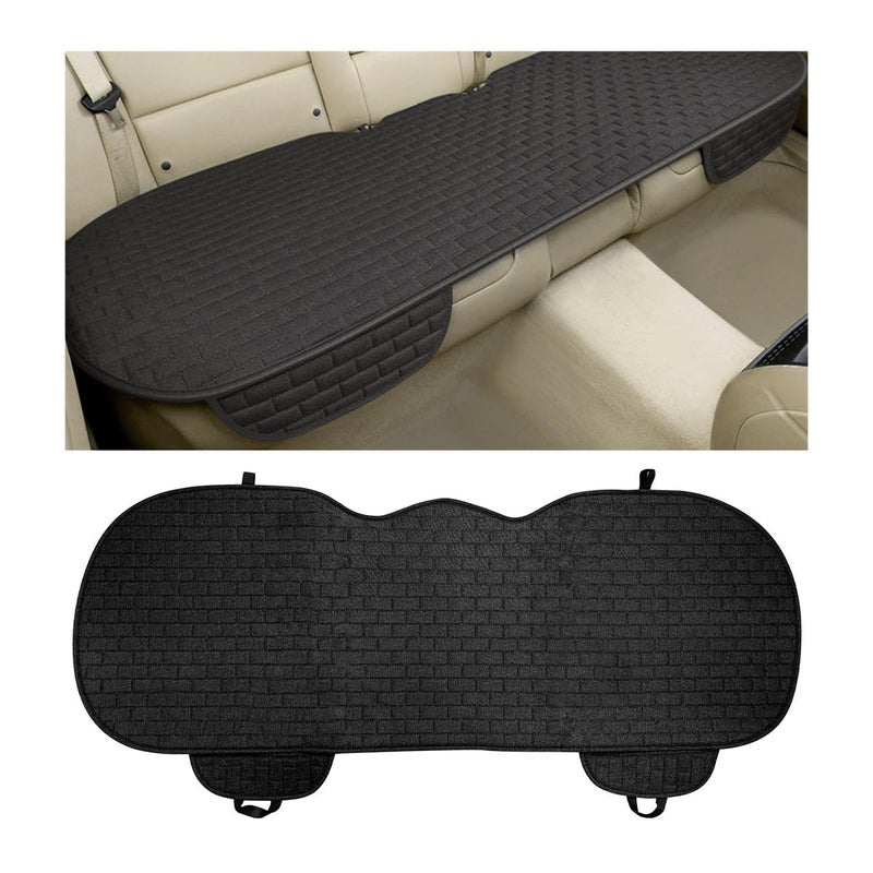 KVAEY Linen Back Car Seat Cover, Anti-Slip Long Bottom Rear Seat Cover Protector with Storage Pockets, Breathable Linen Rear Bench Seat Protector Cushion Pad for Most Vehicles (Black, Back) - Image 1