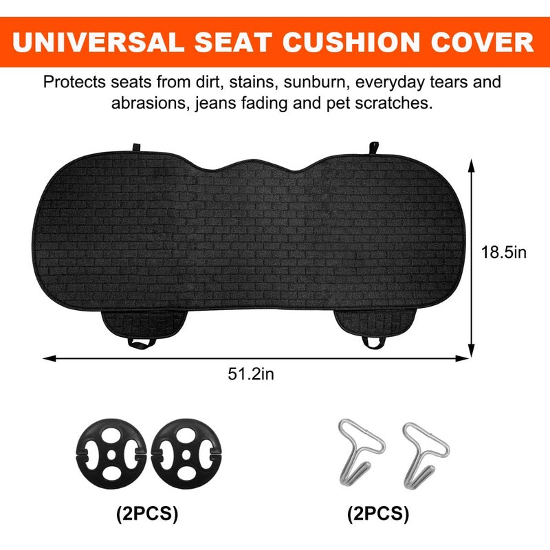 KVAEY Linen Back Car Seat Cover, Anti-Slip Long Bottom Rear Seat Cover Protector with Storage Pockets, Breathable Linen Rear Bench Seat Protector Cushion Pad for Most Vehicles (Black, Back) - Image 2