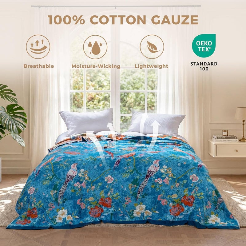 LUTBM Boho Throw Blanket for Bed Cotton Blankets Twin Size for Bedroom Living Room All Season Lightweight Floral Birds Embroidery Quilt for Couch Sofa Chair 60"x80" - Image 2