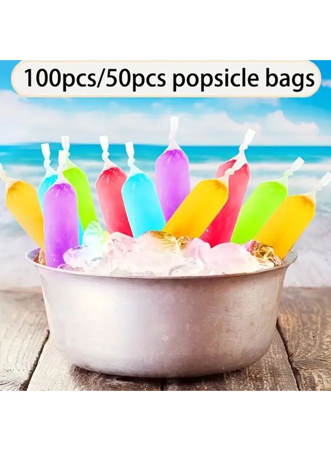 100pcs Reusable Popsicle Bags Plastic Ice Pop Molds Freezer Safe For DIY Frozen Treats - Image 1