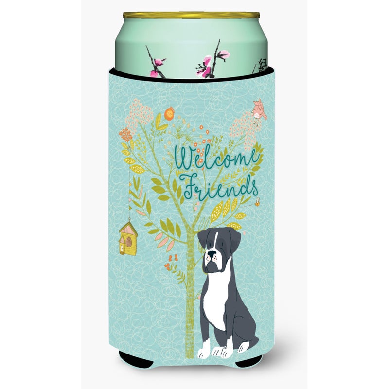 Caroline's Treasures ""Caroline's Treasures Welcome Friends Black Boxer Decorative Can Hugger  Tall Boy  Multicolor""