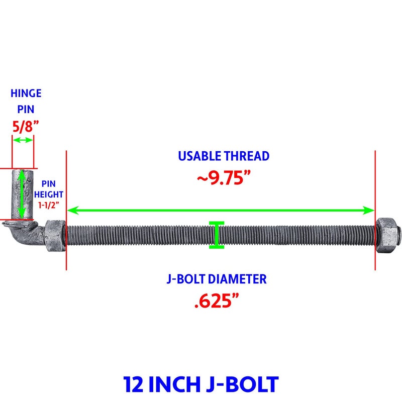 Jake Sales J-Bolt Post Hinge 12" - Hinge Bolts Thru The Post Includes Nuts - J-Bolt Hinge has 5/8" Male Pin - Fence Bolt Though Post Hinge (2 Pack) - Image 4