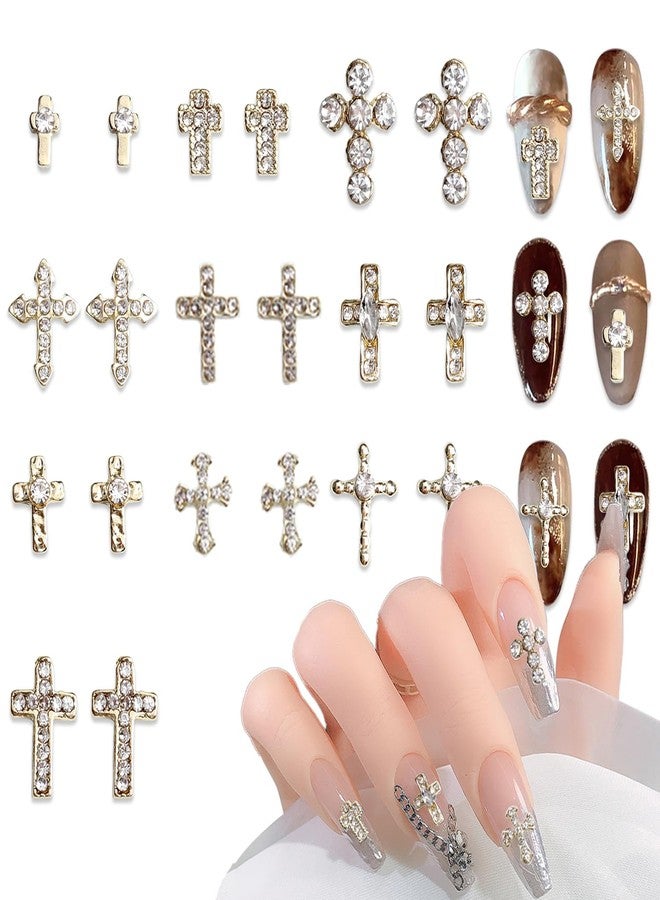 SILPECWEE 20pcs Gold Cross Nail Charms 3D Cross for Nails Design Nail Rhinestones Gems Crystals Punk Nail Charm Alloy Cross Nail Studs Jewels Nail Decoration for Craft Nail Art Supplies - Image 1