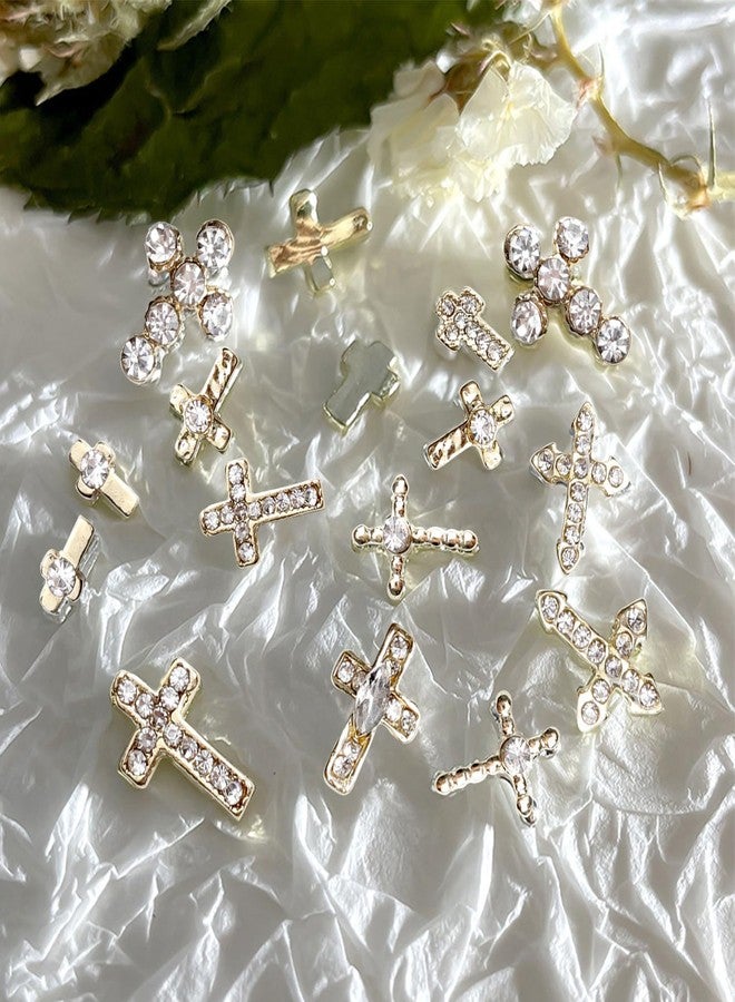 SILPECWEE 20pcs Gold Cross Nail Charms 3D Cross for Nails Design Nail Rhinestones Gems Crystals Punk Nail Charm Alloy Cross Nail Studs Jewels Nail Decoration for Craft Nail Art Supplies - Image 4