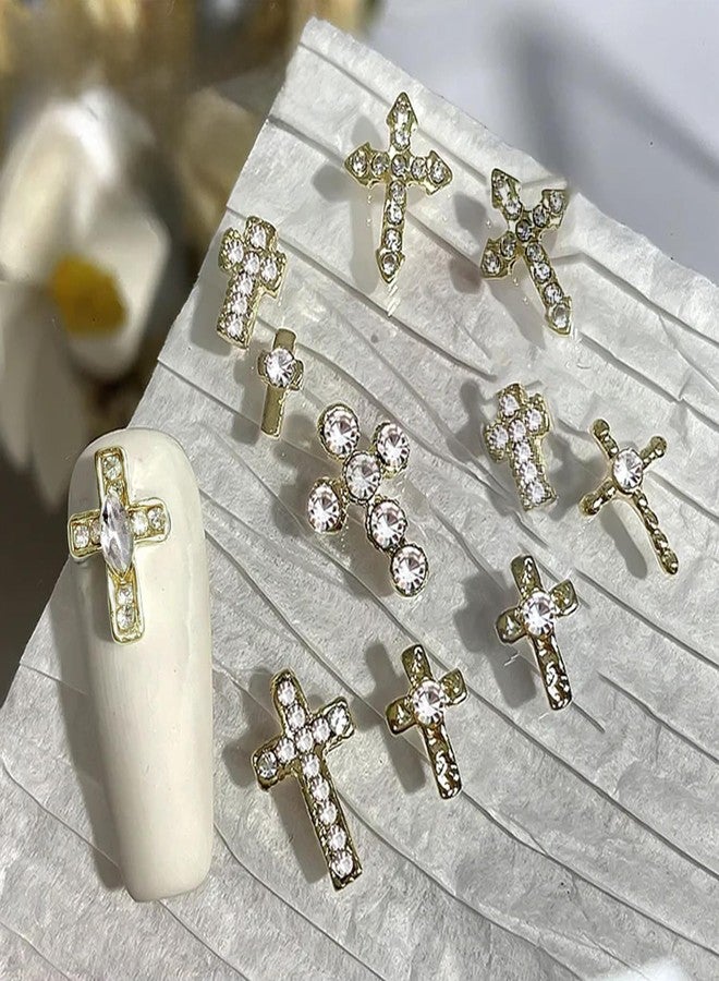 SILPECWEE 20pcs Gold Cross Nail Charms 3D Cross for Nails Design Nail Rhinestones Gems Crystals Punk Nail Charm Alloy Cross Nail Studs Jewels Nail Decoration for Craft Nail Art Supplies - Image 2