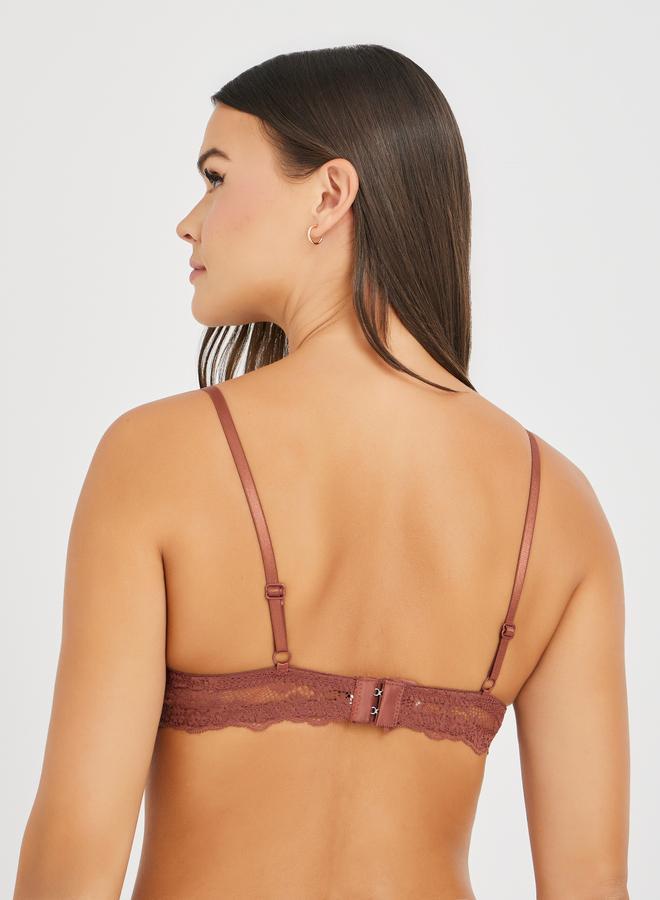 Styli Styli Non-Padded Wired Floral Scallop Edge Lace Balconette Bra with Cut and Sew Panel  - Image 3