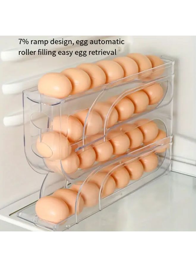 3 Tier Sliding Egg Holder Transparent Auto Roll Fridge Organizer Space Saving 20 Eggs - Image 2