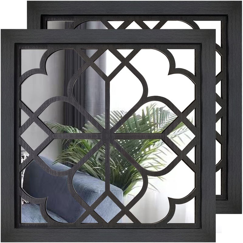 Wocred 2 PCS Square Wall MirrorGorgeous Rustic Farmhouse Accent MirrorBlack Entry Mirror for Bathroom RenovationBedroomsLiving Rooms and More20x20