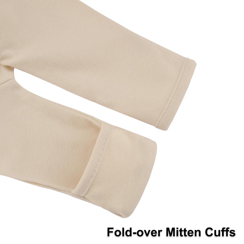 Aablexema Baby Pajamas with Mitten Cuffs Zipper 4-Pack Infant Newborn Cotton Long Sleeve Footie Outfit(Khaki/Beige/Yellow/Dark Pink,3-6m) - Image 3