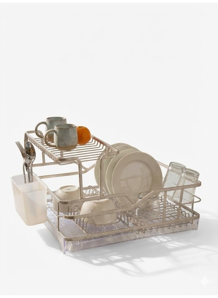 ARSHIA Dish Drying Rack – Rust-Resistant Aluminum with Drip Tray & Cutlery Holder – Large 44×40×28 cm Dish Drainer for Kitchen Organization - Image 1