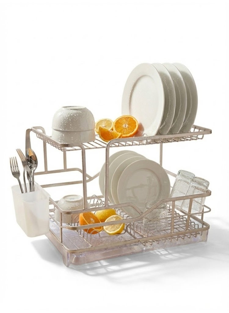 ARSHIA Dish Drying Rack – Rust-Resistant Aluminum with Drip Tray & Cutlery Holder – Large 44×40×28 cm Dish Drainer for Kitchen Organization - Image 2