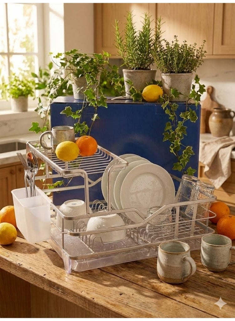 ARSHIA Dish Drying Rack – Rust-Resistant Aluminum with Drip Tray & Cutlery Holder – Large 44×40×28 cm Dish Drainer for Kitchen Organization - Image 3