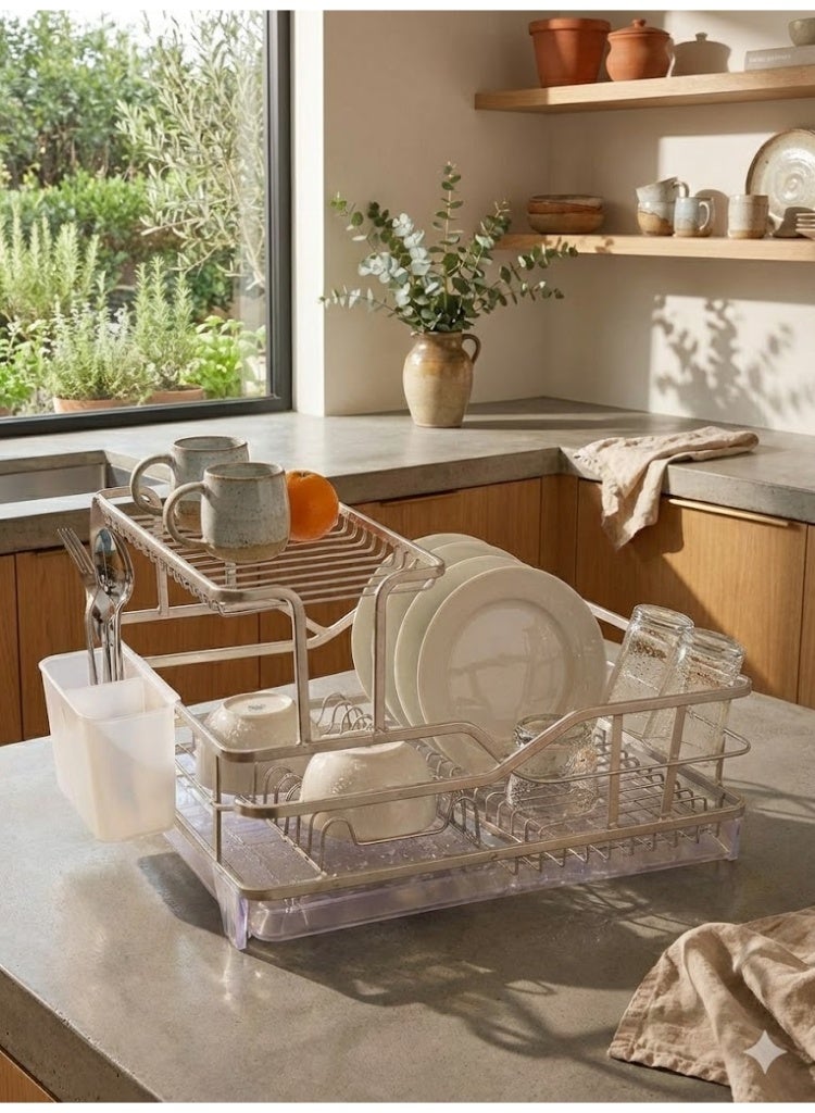 ARSHIA Dish Drying Rack – Rust-Resistant Aluminum with Drip Tray & Cutlery Holder – Large 44×40×28 cm Dish Drainer for Kitchen Organization - Image 4