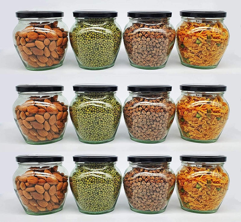 FIMBRIA Glass Jars Containers With Lid For Kitchen StorageSet of 12 400 ml Transparent - Image 1