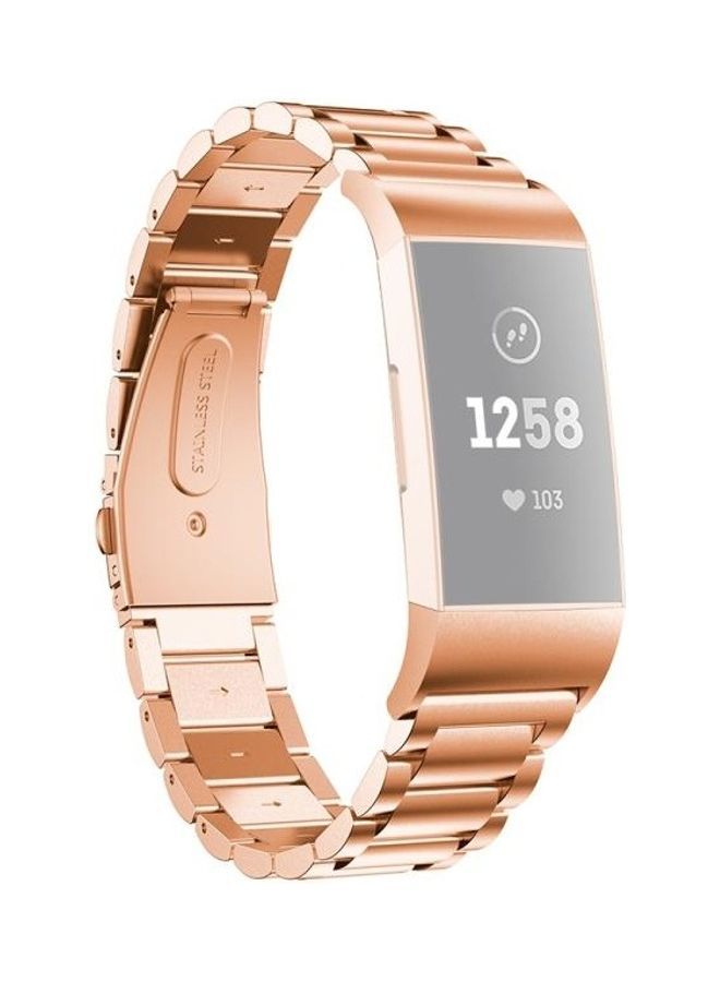 NIBEMINENT Three Beads Stainless Steel Wrist Strap For Fitbit Charge 3 Rose Gold - Image 1