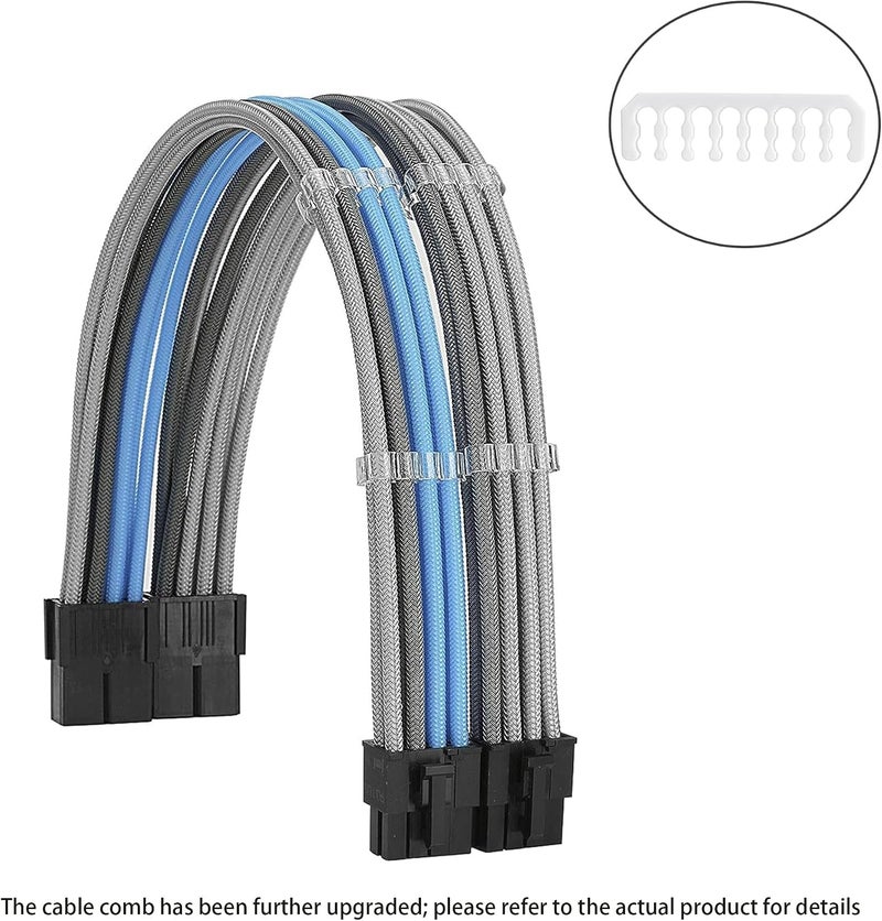Formulamod Sleeve Extension Power Supply Cable Kit 18AWG ATX 24P+ EPS 8-P+PCI-E8-P with Combs for PSU to Motherboard/GPU Fm-NCK3 (Silver Grey Sky Blue) - Image 2