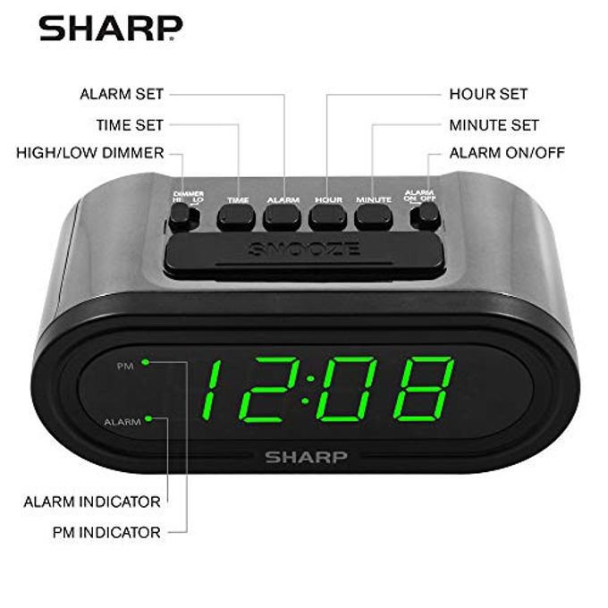 SHARP Digital Alarm with AccuSet Automatic Smart Clock, Never Needs Setting Great for Seniors, Kids, and Everyone who Doesn't Want to Set a Clock! Silver Case with Green LEDs - Image 3