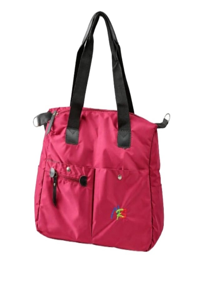 VINNIE Waterproof Nylon Shoulder Bag, Maroon with Black Handles, Multi-Pocket Tote (Maroon) - Image 1