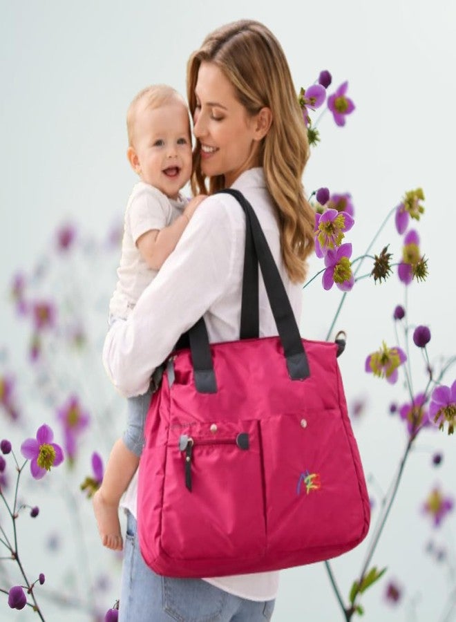 VINNIE Waterproof Nylon Shoulder Bag, Maroon with Black Handles, Multi-Pocket Tote (Maroon) - Image 4