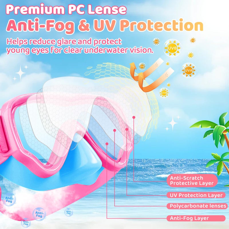 Vvinca Kids Swim Goggles with Nose Cover, Snorkel Diving Mask Fabric Strap Anti Fog Anti Shattered Lens Goggles for Kids 3-15 - Image 4