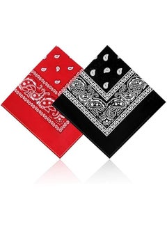 2 Pack 100% Cotton Bandanas for Men & Women, Novelty Print Paisley Bandana Headband Scarf Handkerchief Wristband Cowboy Neckerchief Head Wrap Face Mask Gift Sets Red and Black, 21.6” X 21.6”
