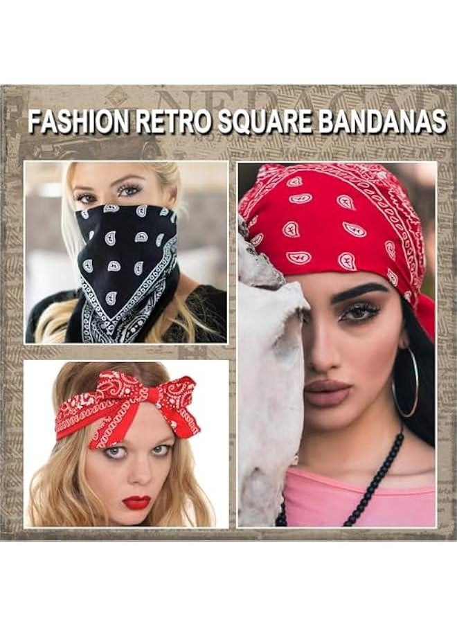 Generic - 2 Pack 100% Cotton Bandanas for Men & Women, Novelty Print Paisley Bandana Headband Scarf Handkerchief Wristband Cowboy Neckerchief Head Wrap Face Mask Gift Sets Red and Black, 21.6” X 21.6” - Image 1