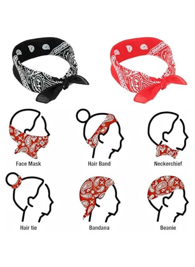 Generic - 2 Pack 100% Cotton Bandanas for Men & Women, Novelty Print Paisley Bandana Headband Scarf Handkerchief Wristband Cowboy Neckerchief Head Wrap Face Mask Gift Sets Red and Black, 21.6” X 21.6” - Image 1