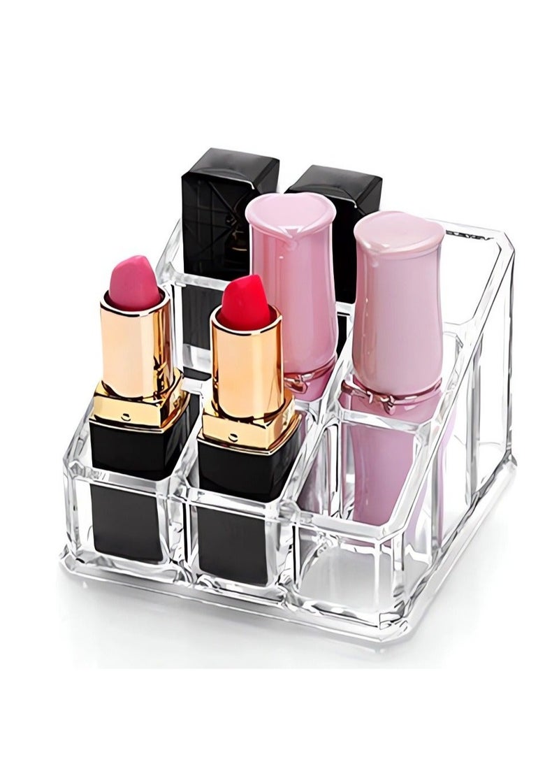 Captaintech Acrylic Lipstick Organizer, 9 Space Lipstick Holder, Clear Cosmetic Display Case for Lipsticks, Lip Gloss, Brushes, Bottles - Image 1
