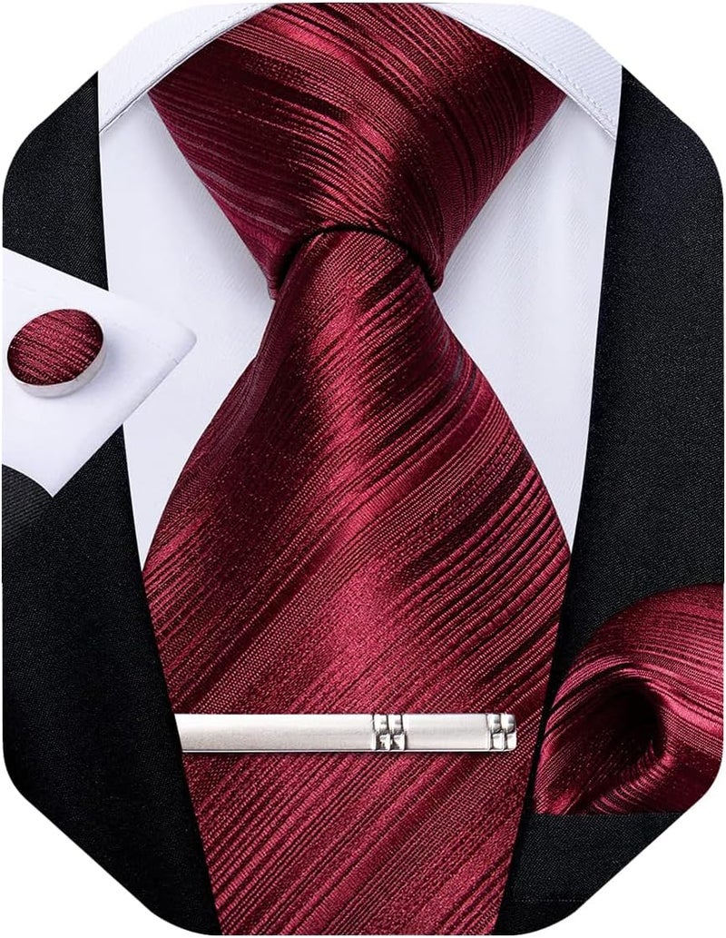 DiBanGu Mens Silk Necktie Solid Color Tie and Pocket Square Cufflink Tie Clip Set Woven Plain Ties for Men Wedding Party - Image 1