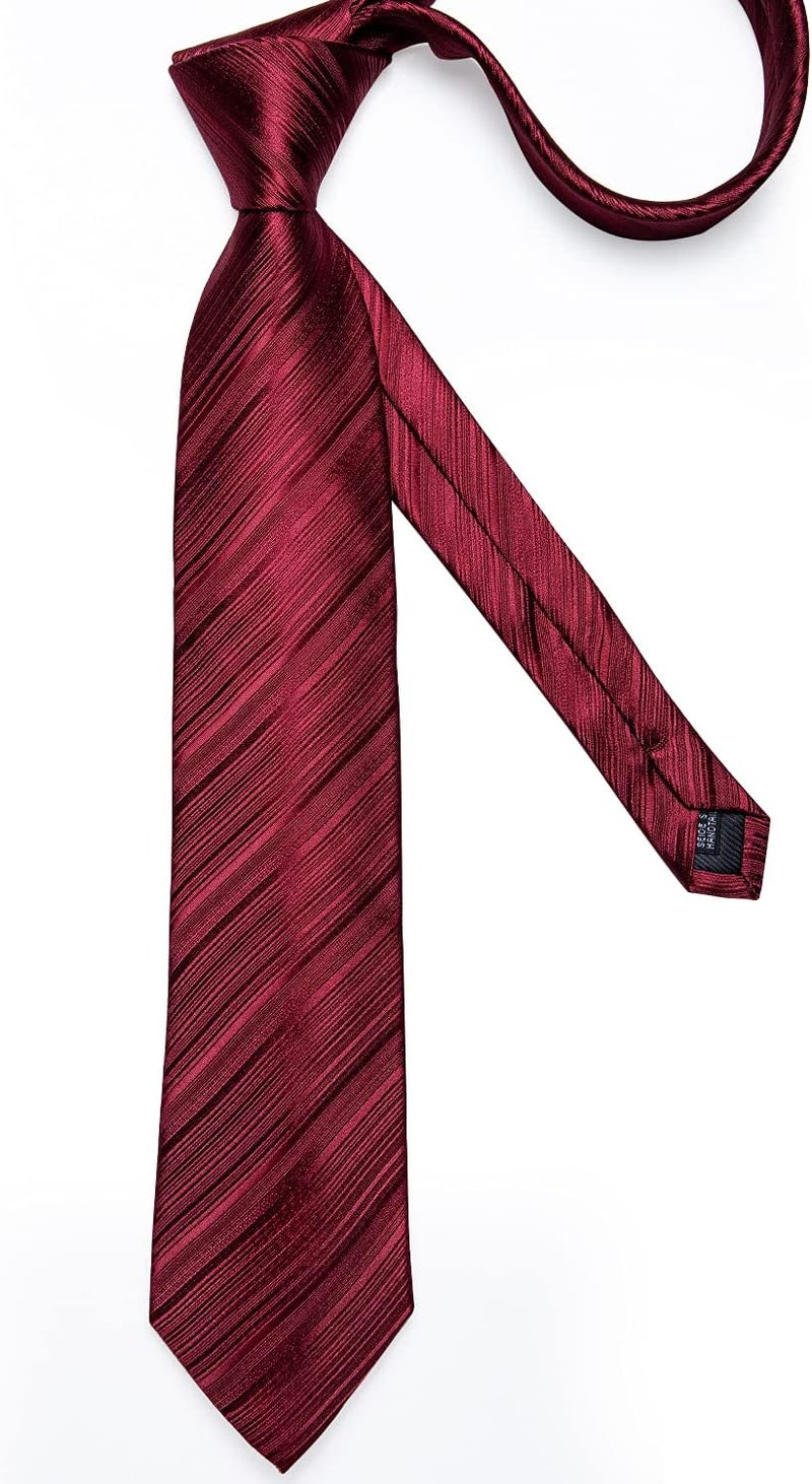 DiBanGu Mens Silk Necktie Solid Color Tie and Pocket Square Cufflink Tie Clip Set Woven Plain Ties for Men Wedding Party - Image 4