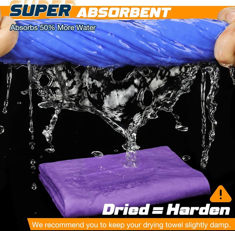 Idemeet Super Absorbent Shammy Towel for Car, Premium 2 Pack 26"x17" Car Drying Towel, Reusable Soft Car Wash Cloth, Chamois Cloth for Car, Dust Remove, Scratch/Spot/Streak Free, Blue & Purple All condition resistant crafted quality - Image 2