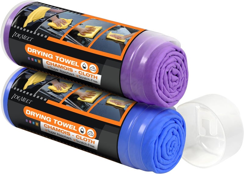 Idemeet Super Absorbent Shammy Towel for Car, Premium 2 Pack 26"x17" Car Drying Towel, Reusable Soft Car Wash Cloth, Chamois Cloth for Car, Dust Remove, Scratch/Spot/Streak Free, Blue & Purple All condition resistant crafted quality - Image 1