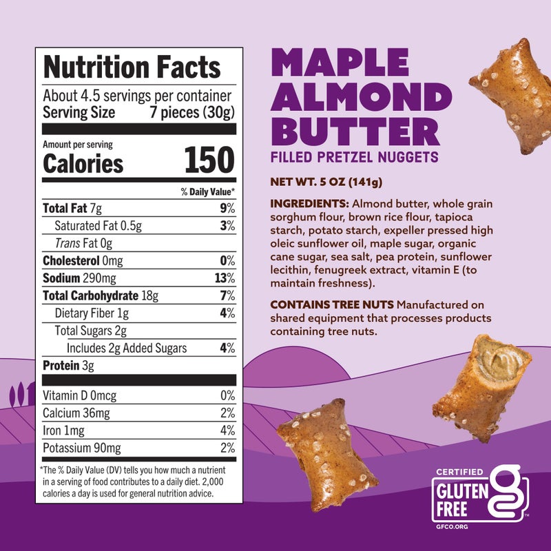 Quinn Gluten Free Maple Almond Butter Filled Pretzel Nuggets - Made with Real Ingredients, Whole Grain Sorghum, Sea Salt, Vegan, Dairy Free, Non-GMO - 5 Oz (Pack of 4) - Image 5