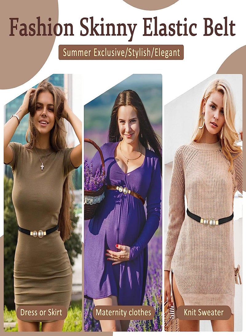 طقم أحزمة لؤلؤ مرنة للنساء، أحزمة خصر مرنة عصرية للفستان، 2 قطعة تصميم بسيط وأنيق، أحزمة رفيعة برباط لؤلؤي مبتكر - Image 4
