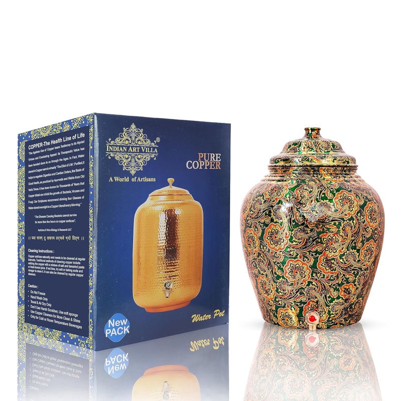 INDIAN ART VILLA Indian Art Villa Printed Copper Dispenser Pot Bottle Green 13 L  - Image 1