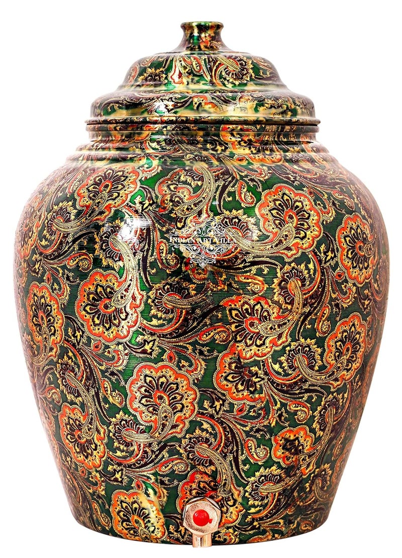 INDIAN ART VILLA Indian Art Villa Printed Copper Dispenser Pot Bottle Green 13 L  - Image 2