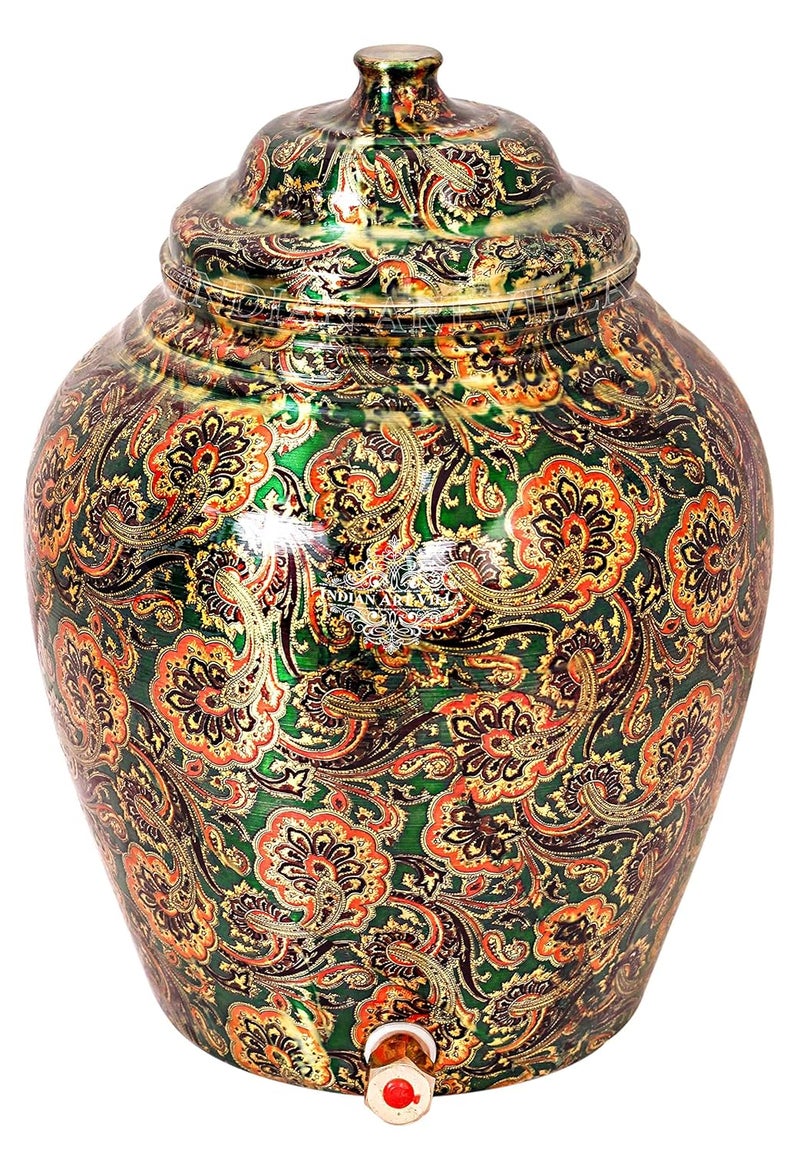 INDIAN ART VILLA Indian Art Villa Printed Copper Dispenser Pot Bottle Green 13 L  - Image 3