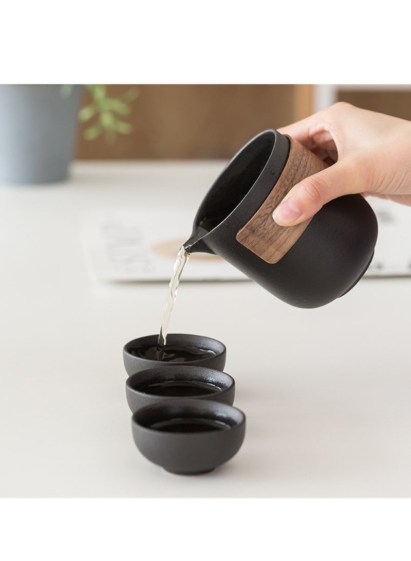 Excefore طقم شاي، طقم شاي صيني، طقم إبريق شاي كونغ فو، طقم شاي محمول للسفر من السيراميك مع 1 إبريق شاي و 4 أكواب تستخدم للشاي والقهوة، مناسب للمنزل، في الهواء الطلق، المكتب، كهدية للنساء - Image 3