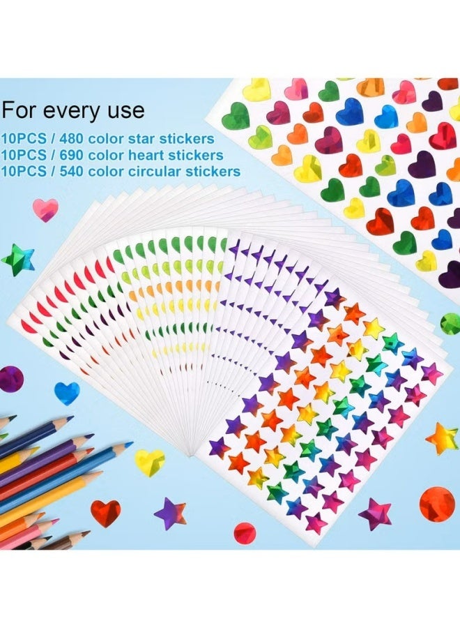 30Pcs Sparkly Holographic Star Stickers, Glitter Foil Heart Stickers for Kids Reward, Teacher Supplies & DIY Decoration - Image 3
