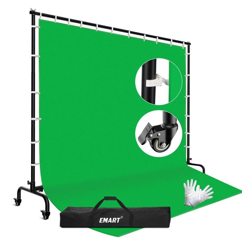 EMART 7x10ft Green Screen Backdrop Kit with Movable Stand, Large 9.5x9.5ft Photography Greenscreen Background Adjustable Frame with Wheels for Photo Shoot, Live Streaming, Video Recording - Image 1