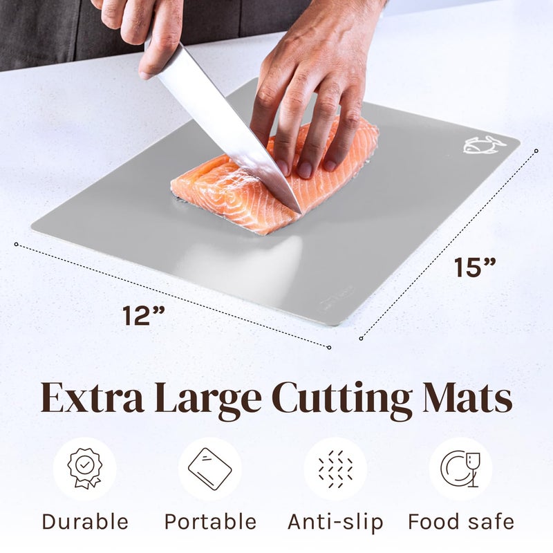Cooler Kitchen Extra Thick Flexible Cutting Mat Set With Food Icons & EZ-Grip Back (Set Of 4 Mats) - Flexible Cutting Boards for Kitchen - Flexible Plastic Cutting Board Set (Black and White)â€¦ - Image 2
