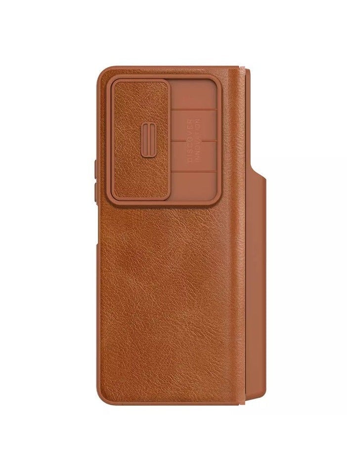 Nillkin SAMSUNG ZFold4- Nillkin QIN Pro Flip Case -Brown - Image 1