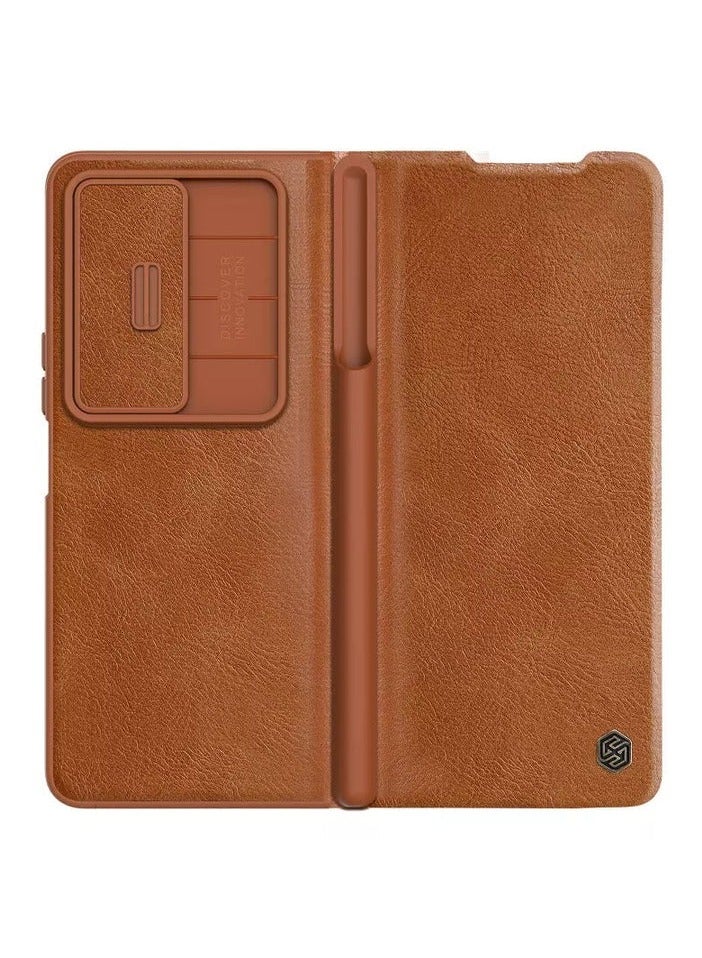 Nillkin SAMSUNG ZFold4- Nillkin QIN Pro Flip Case -Brown - Image 4