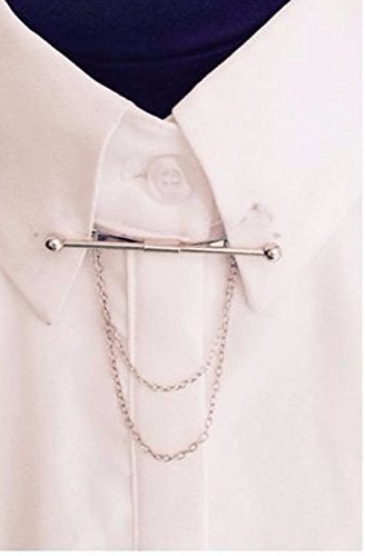 Geek-M 2PCS Tie Collar Bar Pin Set for Men - Classic Collar Clip with Hang Chain - Image 4