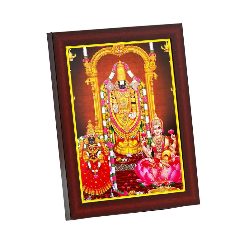 zig zag Lord Sri Tirupati Venkateshwara Swamy with Padmavati  Lakshmi Devi Small Photo Frame For Wall Table Size Small  6x8 inches Acrylic Glass