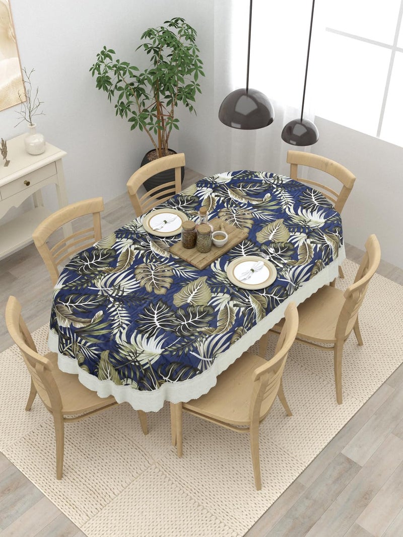 Clasiko 6 Seater Oval Dining Table Cover; 60x90 Inches or 152x228 Cms; Material - PVC; Shape - Oval; Pack of 1; Anti Slip; Blue White Flowers 69048 - Image 1