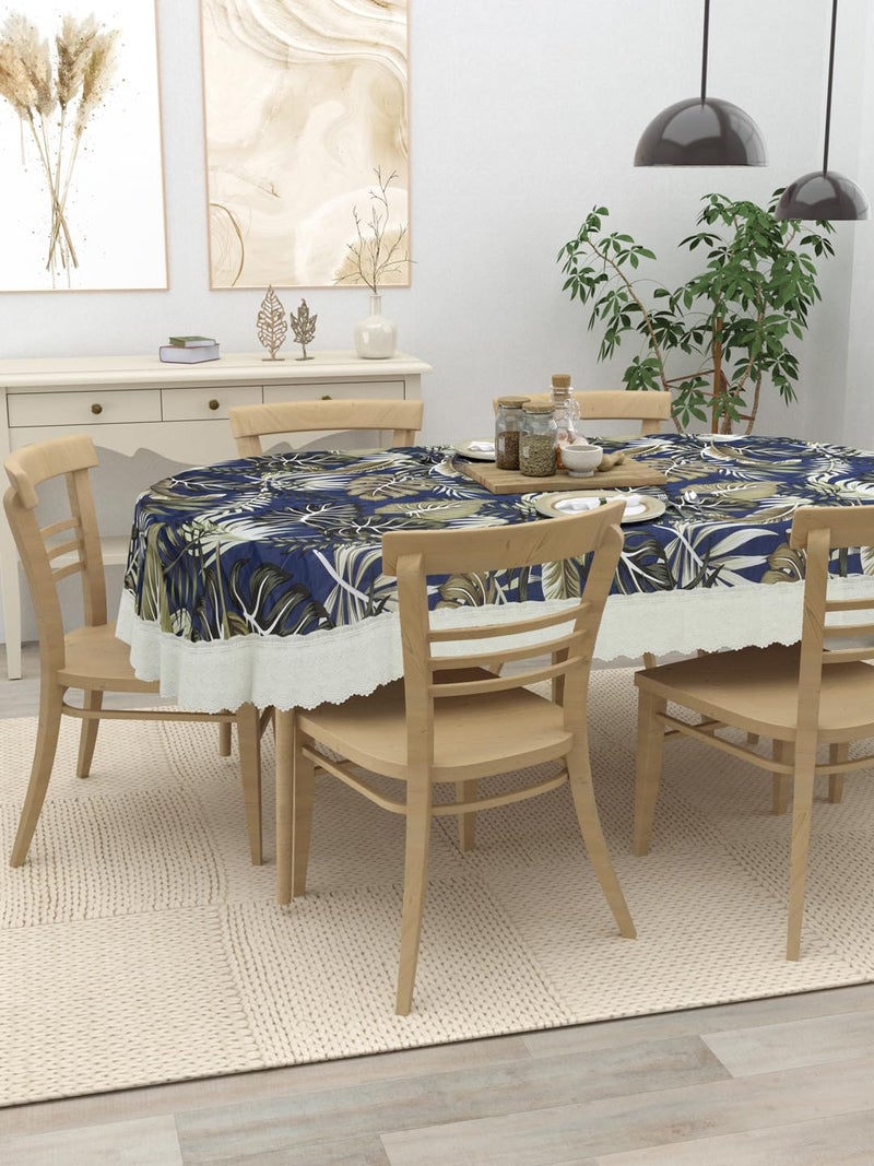 Clasiko 6 Seater Oval Dining Table Cover; 60x90 Inches or 152x228 Cms; Material - PVC; Shape - Oval; Pack of 1; Anti Slip; Blue White Flowers 69048 - Image 2