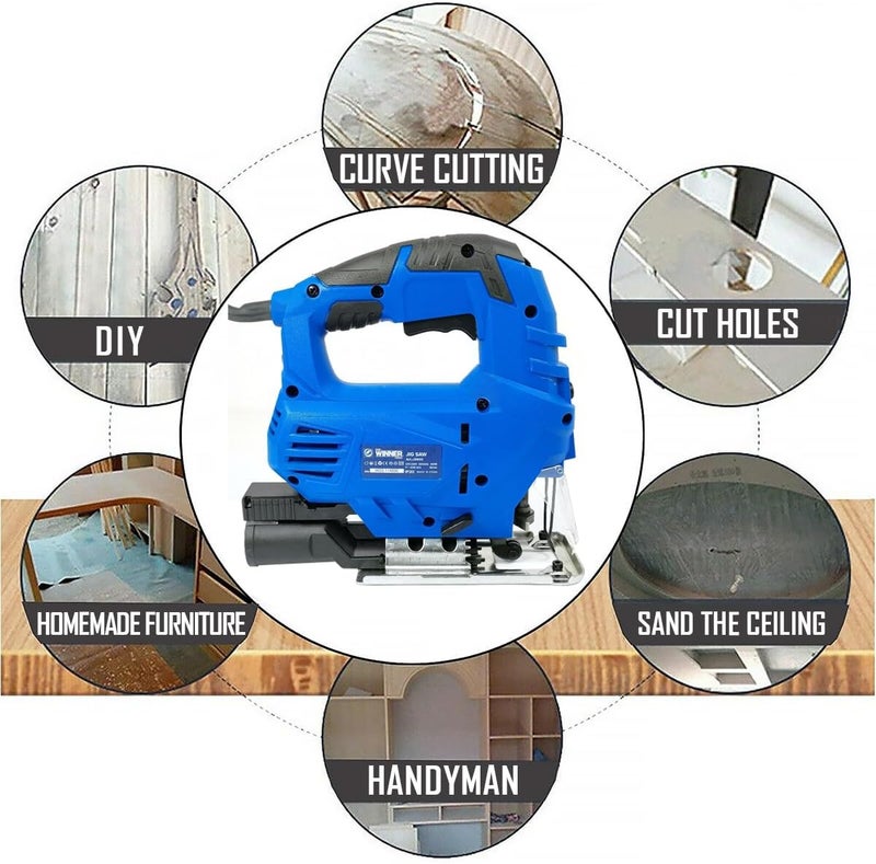 منشار بانوراما من Winner Tools Js800 بقوة 800 واط، قطر القطع 80 مم، تصميم مضغوط، خفيف الوزن، منخفض الاهتزاز، قاعدة فولاذية مزدوجة الجدار، يتضمن ملحقات - Image 2