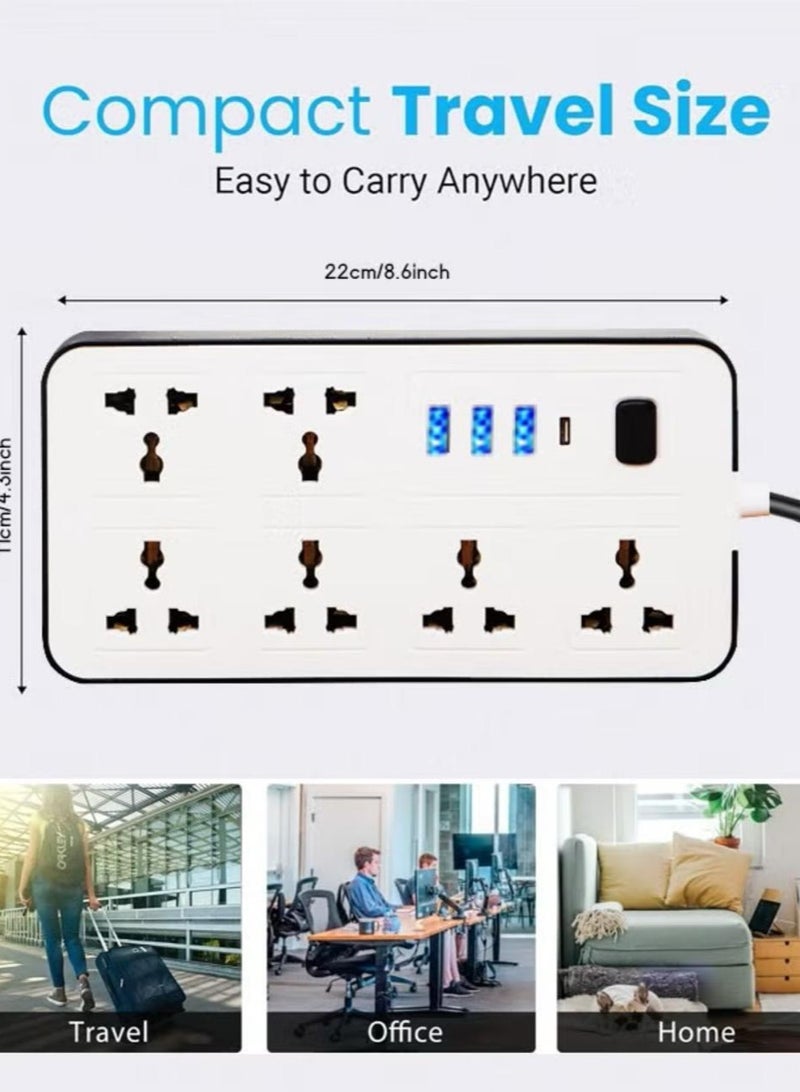 حامي مقبس تمديد الطاقة بطول 6.5 قدم - 6 مآخذ واسعة مع 3 منافذ USB-A و 1 منفذ USB Type C، مقبس مسطح، تركيب جداري، محطة شحن USB للمكتب، مثالي لجميع الأجهزة الإلكترونية، لون أبيض، أبعاد 220x110x30 ملم  - Image 4