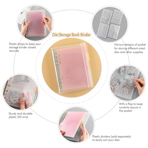 CYFUN DESIGN A5 6 Ring Binder Coveder with Snap Closure Button Storage Book Cover for 6 Hole Planner Pages Refill Insert Die Storage Book Binder - Image 5